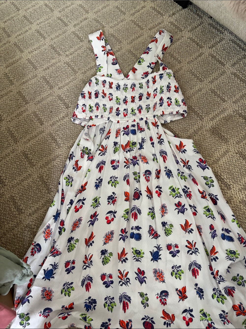 Anthro White Floral Sundress with Smocked Bodice